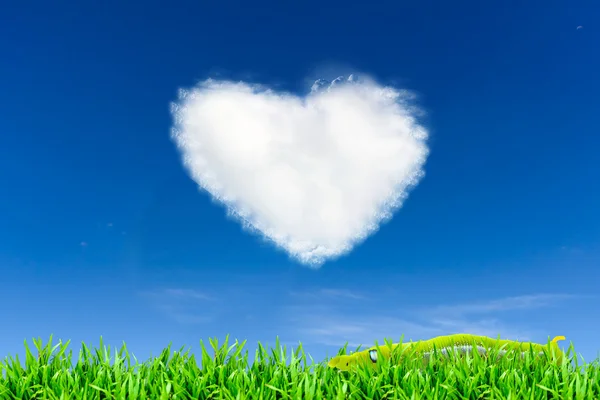 Fluffy cloud of the shape of heart, on a deep blue sky. — Stock Photo, Image