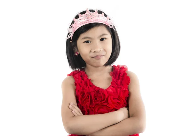 Cute Asian girl wearing hairband isolated on white. — Stock Photo, Image