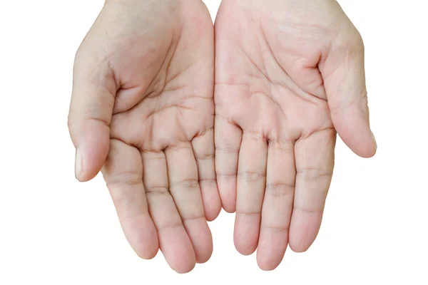 Les mains ouvertes de la femme isolée sur blanc . — Photo