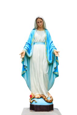 Roma Katolik Kilisesi üzerinde beyaz izole kutsal kadın heykelleri