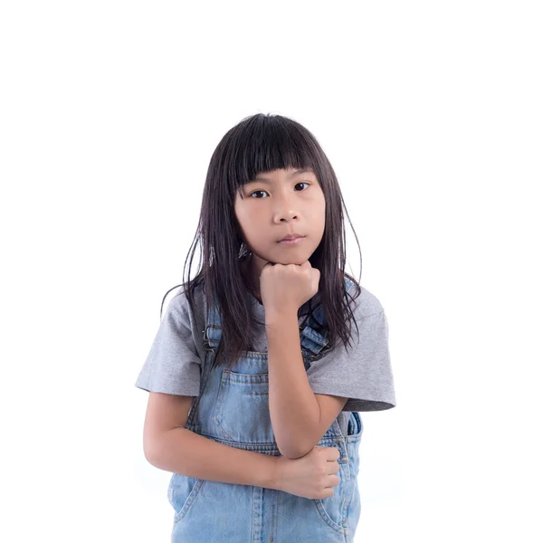 Asijská dívka v zástěře džíny — Stock fotografie