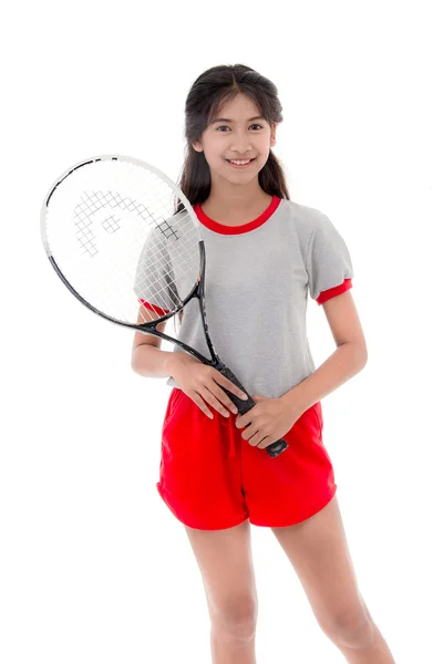 Aziatische meisje met een badminton racket — Stockfoto