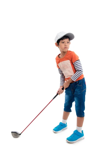 Маленький хлопчик грає в гольф — стокове фото