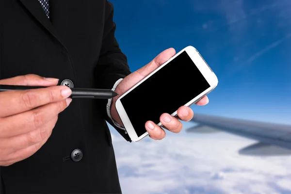 Businessman's hands with a pocketpc — Stock Photo, Image