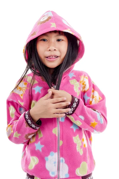 白のフード付きジャケットでアジアの少女. — ストック写真