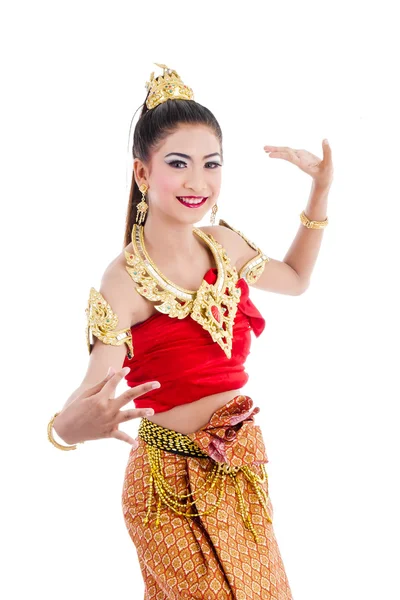 Thaise vrouw In de traditionele kostuum van Thailand op wit. — Stockfoto