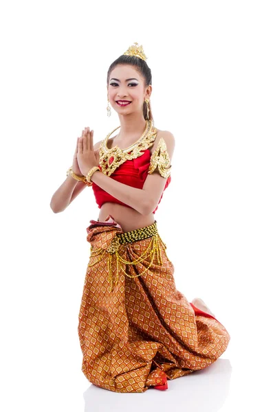Mujer tailandesa en traje tradicional de Tailandia en blanco . —  Fotos de Stock