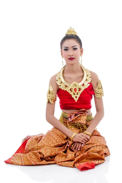 Femme thaïlandaise en costume traditionnel de Thaïlande sur blanc . — Photo