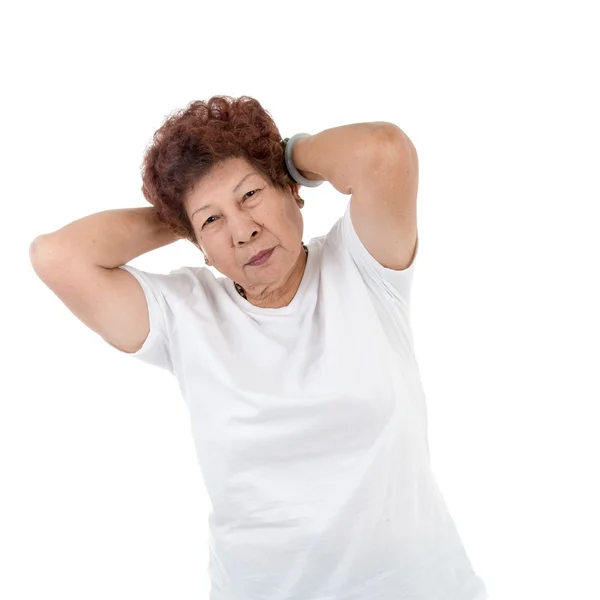 Senior woman measuring waist — Stock Photo, Image