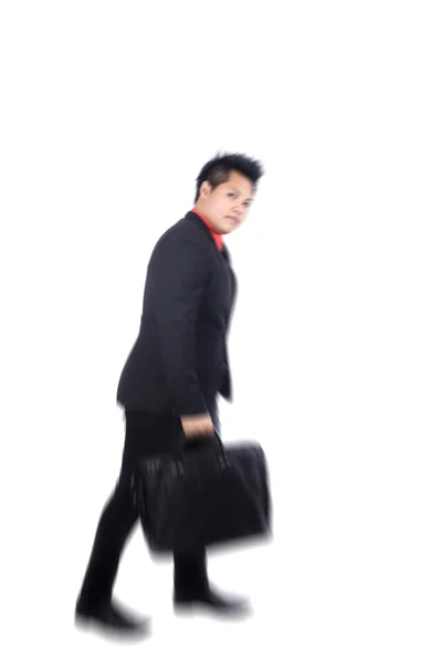 Motion blur hombre de negocios corriendo sobre fondo blanco aislado, f — Foto de Stock