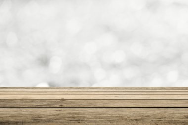 Köpüklü bokeh duvar ve ahşap floo boş Perspektif Oda