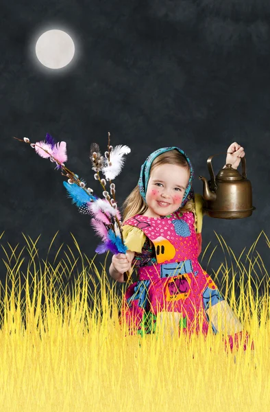Little girl dressed as traditional finnish easter witch Stock Image