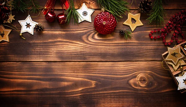 Frame Christmas Decor Wooden Background New Year Holiday Atmosphere Green — Stock Photo, Image