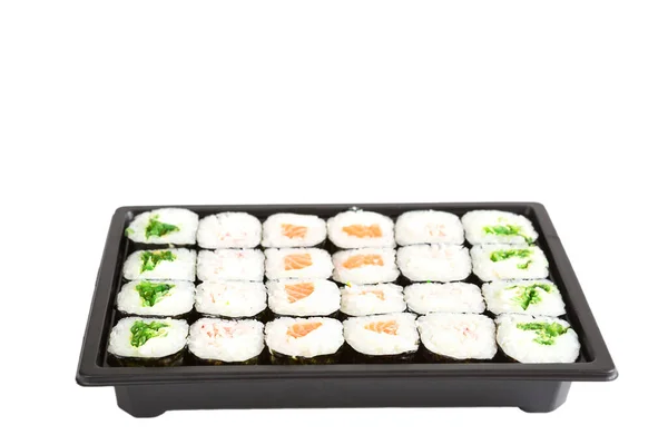 Sushi Rolls Shipping Container Delivery Japanese Cuisine Set Maki Wasabi — 스톡 사진