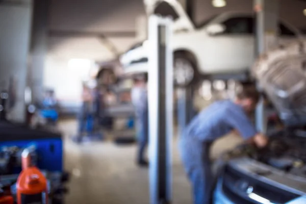 Auto Reparatie Service Defocus Industriële Achtergrond Auto Liften Transportservice Monteur — Stockfoto