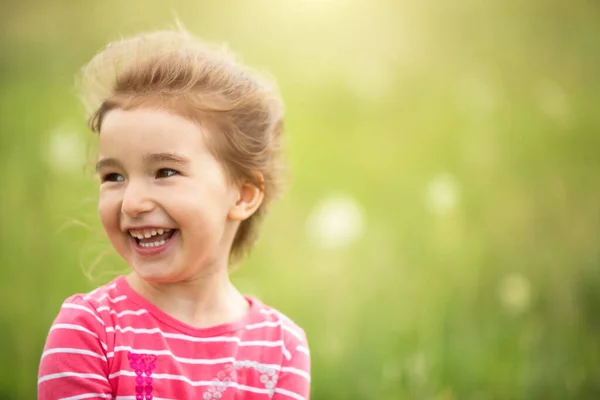 Portrait Cute Girl Field Wild Flower Childhood Holidays Country Freedom — Stock Photo, Image