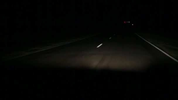 Autostrada Notte Guida Temporale Condizioni Visibilità Limitata Fari Illuminano Indicazioni — Video Stock