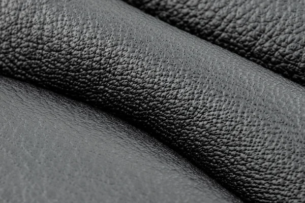 Macro Shot Black Leather Blue Stitching Sides — Stock Photo, Image