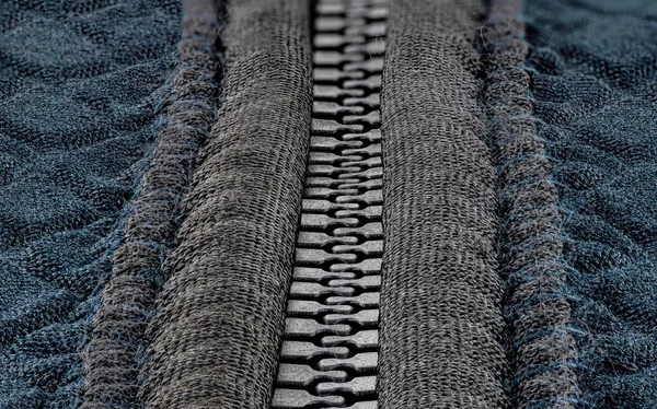 Macro Shot Closed Plastic Zipper Modern Blue Garment — Stock Photo, Image