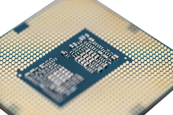 Makro Zdjęcie Nowoczesnego Procesora Cpu Pod Gniazdem Lga 1200 Zielonej — Zdjęcie stockowe