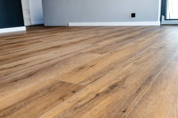 Modern Vinyl Panels Imitating Wood Living Room Selective Focus Shadow — Stock Photo, Image