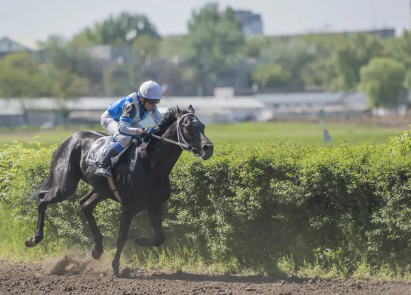 Horseman rides on the racetrack on the opening day — Stock Photo, Image