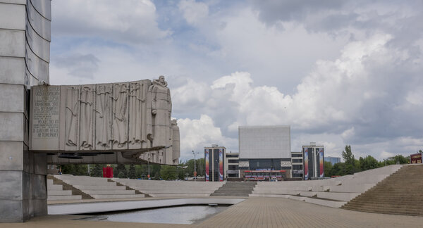 View of the Gorky Theatre from the memorial stele "Warriors-libe
