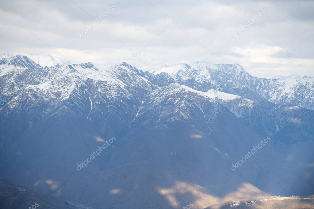 Sochi; Russia - January 02; 2021: Mountains in the ski resort Krasnaya Polyana