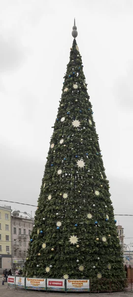 镇上的人走上围着圣诞树 — 图库照片