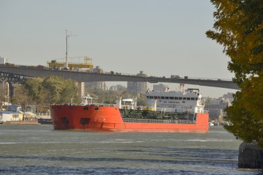 Cargo ships on the River Don in Rostov-on-Don clipart