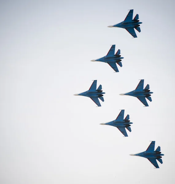 Aerobatic team "Russian Knights" on the Su-27 Stock Photo