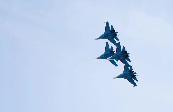 Aerobatic team "Russian Knights" on the Su-27 Stock Photo