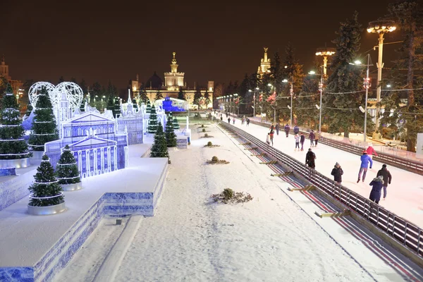 Citizens skate on the skating rink at the VDNH — Stock Photo, Image