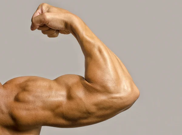 Närbild på en bodybuilder biceps, axel, arm — Stockfoto