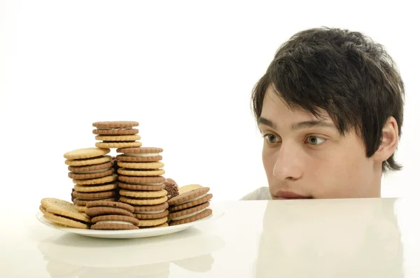 Man in love with sweets, candies,chocolate and sugar — Stock Photo, Image