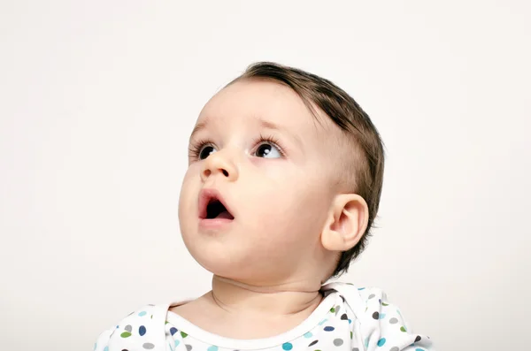 Baby looking up, infant waiting for parents, toddler listening h — 图库照片