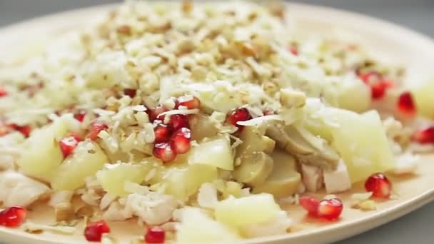 Chapa Salada Frango Com Abacaxi Romã Nozes Recheio Lmonny Gira — Vídeo de Stock