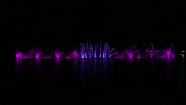 Multi Colored Fountains Water Background Night Sky Different Combinations Overall — Stock Video