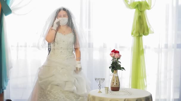 Una Sposa Ebrea Con Abito Sposa Velo Che Indossa Una — Video Stock