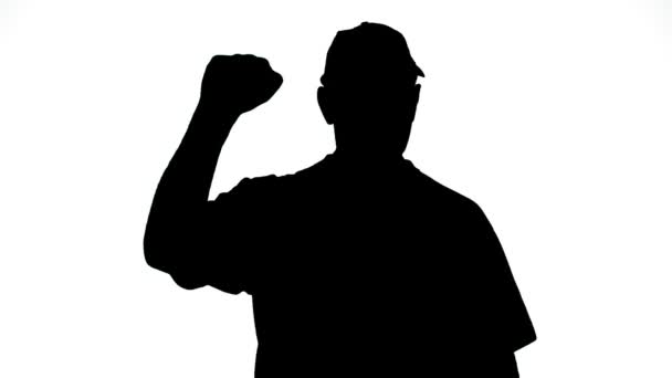 Silhouette Man White Background Protests Gesturing His Hands Medium Plan — Stock Video