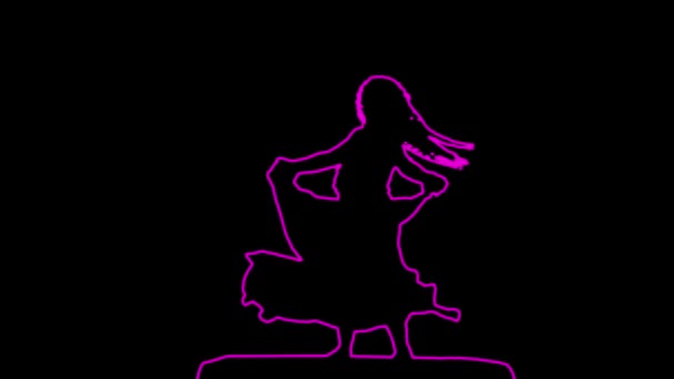 Colored Outline Woman Dancing Fluttering Skirt Black Background Medium Plan — Stock Video