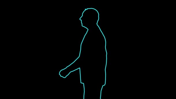 The contour of a man in profile taking a walk on a black background — Stock Video