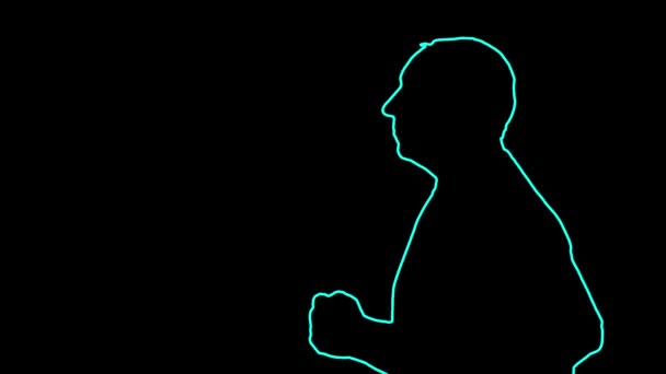 Το περίγραμμα ενός άνδρα σε μια βόλτα σε ένα μαύρο φόντο. — Αρχείο Βίντεο