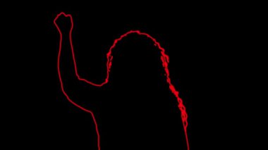 The contour of a woman at a protest rally on a black background.