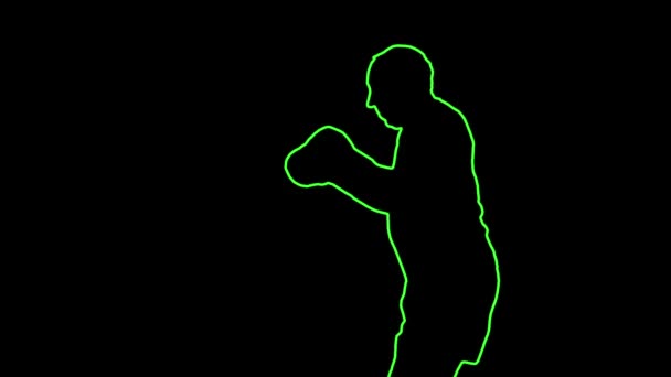 Colored outline of a man in boxing gloves exercising on a black background — Stock Video