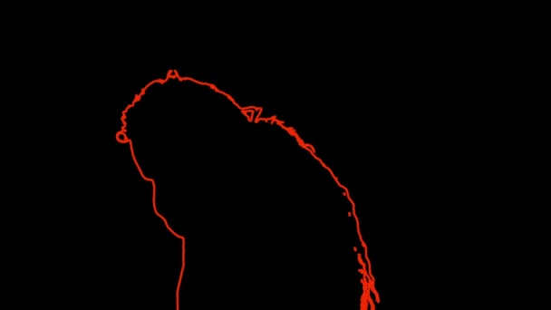 Rode omtrek van een vrouw die haar handen in de tempels houdt met hoofdpijn op een zwarte achtergrond — Stockvideo