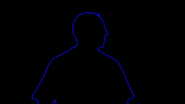 El contorno de un hombre girando la cabeza sobre un fondo negro — Vídeo de stock