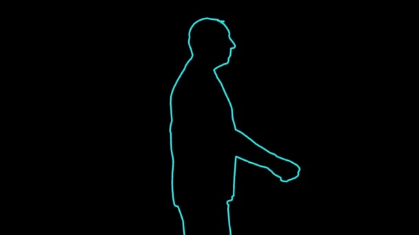 O contorno de um homem no perfil dando um passeio em um fundo preto. — Vídeo de Stock