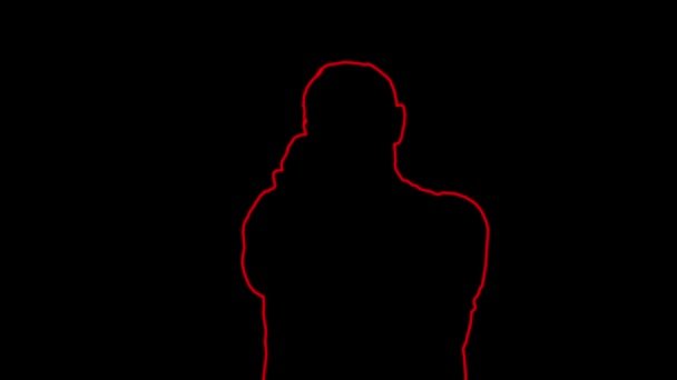 De contour van een man die een pistool afvuurt op een zwarte achtergrond. — Stockvideo