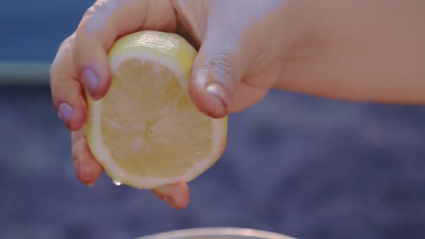 Womens hands marinate meat in a pot with spices and soy sauce — Stock Video